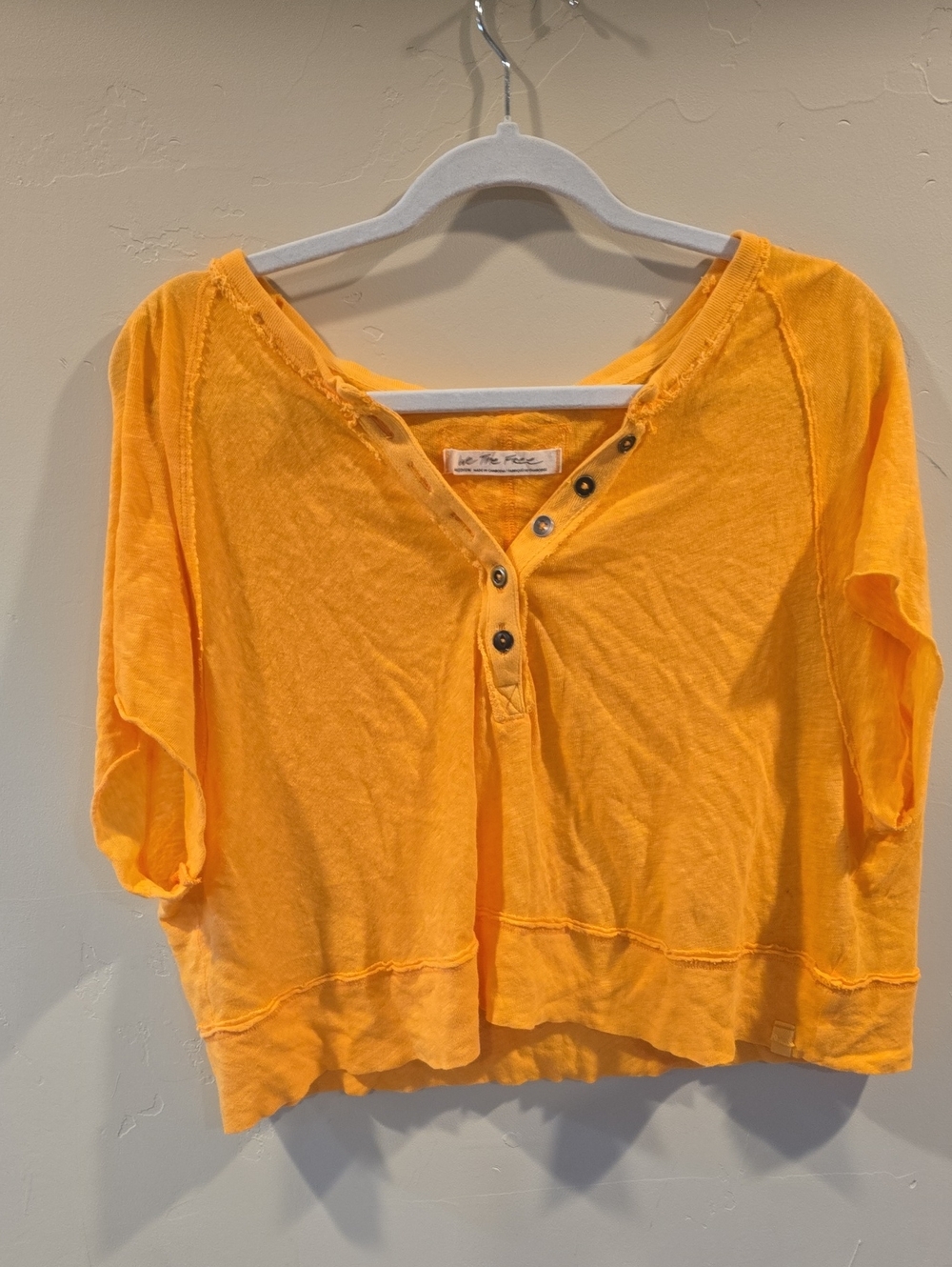 Free People Bright Orange Button-Front Crop Henley